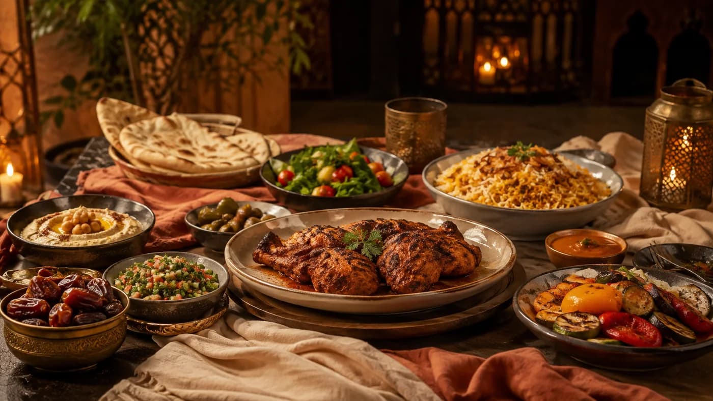 Illustrative image of an abundant premium halal dining table
